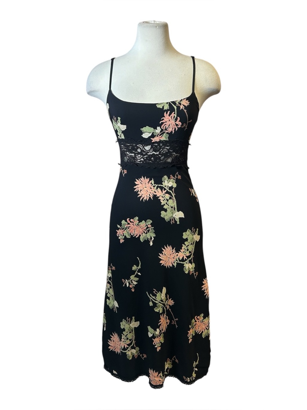 Y2K Bebe Floral Lace Milkmaid Empire Midi Dress Small